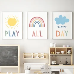 Nursery Play All Day Lets Play Sign Playroom Kids Art Poster Canvas Painting Wall Prints Picture for Living Room Home Decor