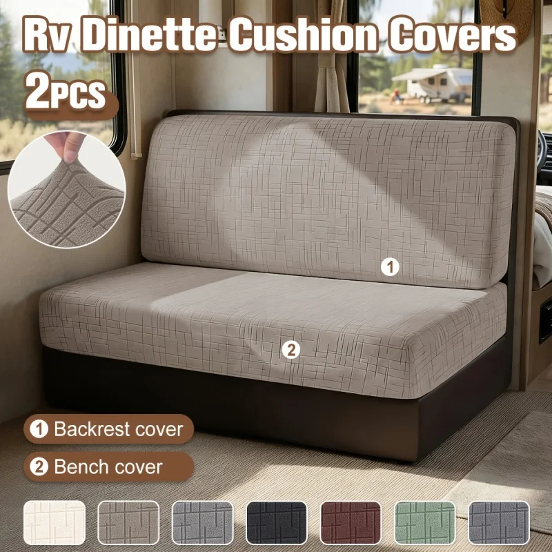 2pcs/set Jacquard RV Car Seat Covers Stretch RV Dinette Sofa Cushions Slipcovers All Seasons Hotel Bench Backrest Seat Covers