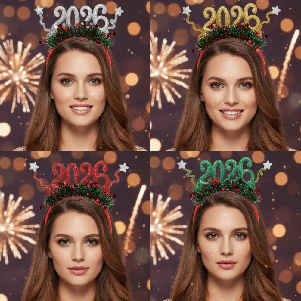 

Sequin 2026 Happy New Year Headband Sweet Creative Star Strip Headwear Colorful Cute New Year Decorative Headdress Cosplay