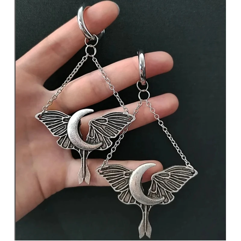 Luna Moth Earrings Tibetan Silver Drop Earrings Boho Pagan Gift Goth Earrings