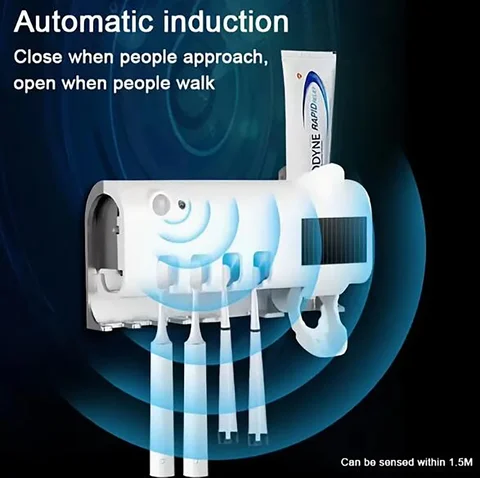 욕실 싱크대에 적합한 1pc 교수형 UV 살균 칫솔 홀더 치약 압착기 Best5