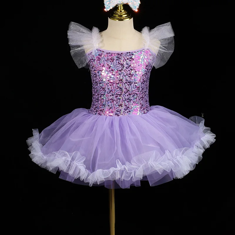 女の子ダンス衣装バレエ衣装女の子ステージダンス衣装子供チュチュバレエドレスパフォーマンスダンスウェアパープル