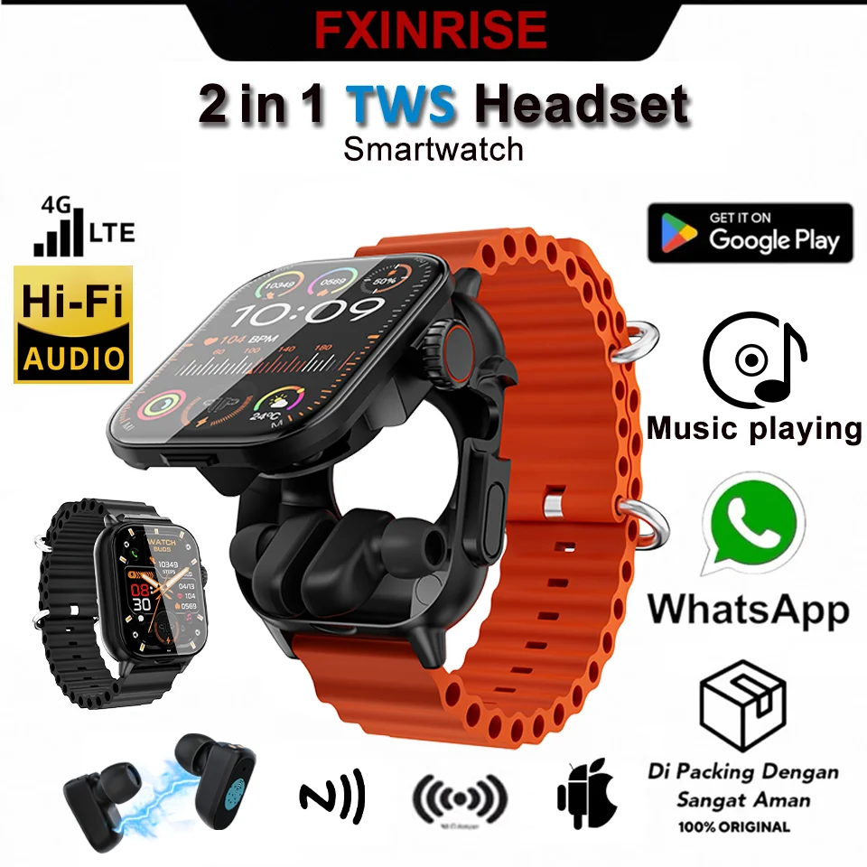 2 in 1 Smart Watch With Earphone Wireless Smartwatch Bluetooth Call Men Watch GPS Track Heart Rate Monitor Play Music Smartwatch