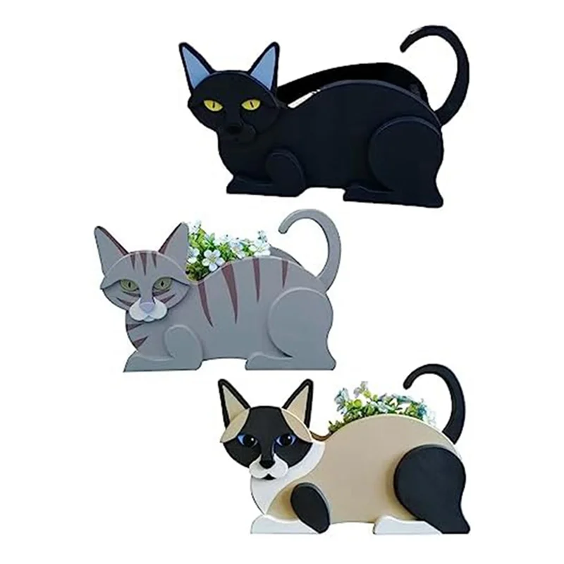 MAKE-플랜트 포트 캣 플랜터 화분 실내/실외 식물용 고양이 화분 정원용 애완동물 애호가 선물용 블랙 C