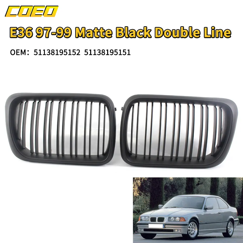 

Matt Black 2Line Car Grill Replace Parts For BMW 3series E36 OEM 51138195152 51138195151 For Repair Upgrade Looks