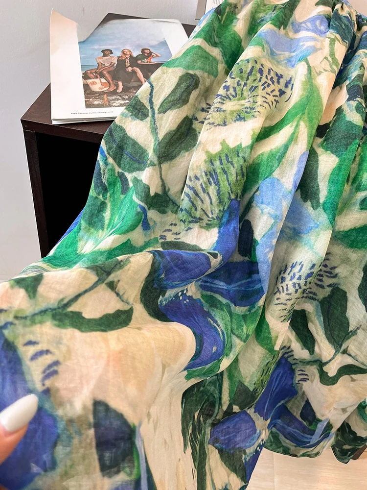 الراقية القنب طباعة ميدي تنورة المرأة أوائل الخريف مرونة عالية الخصر التخسيس الربيع الصيف ألف خط الكتان ثوب تنورة #5