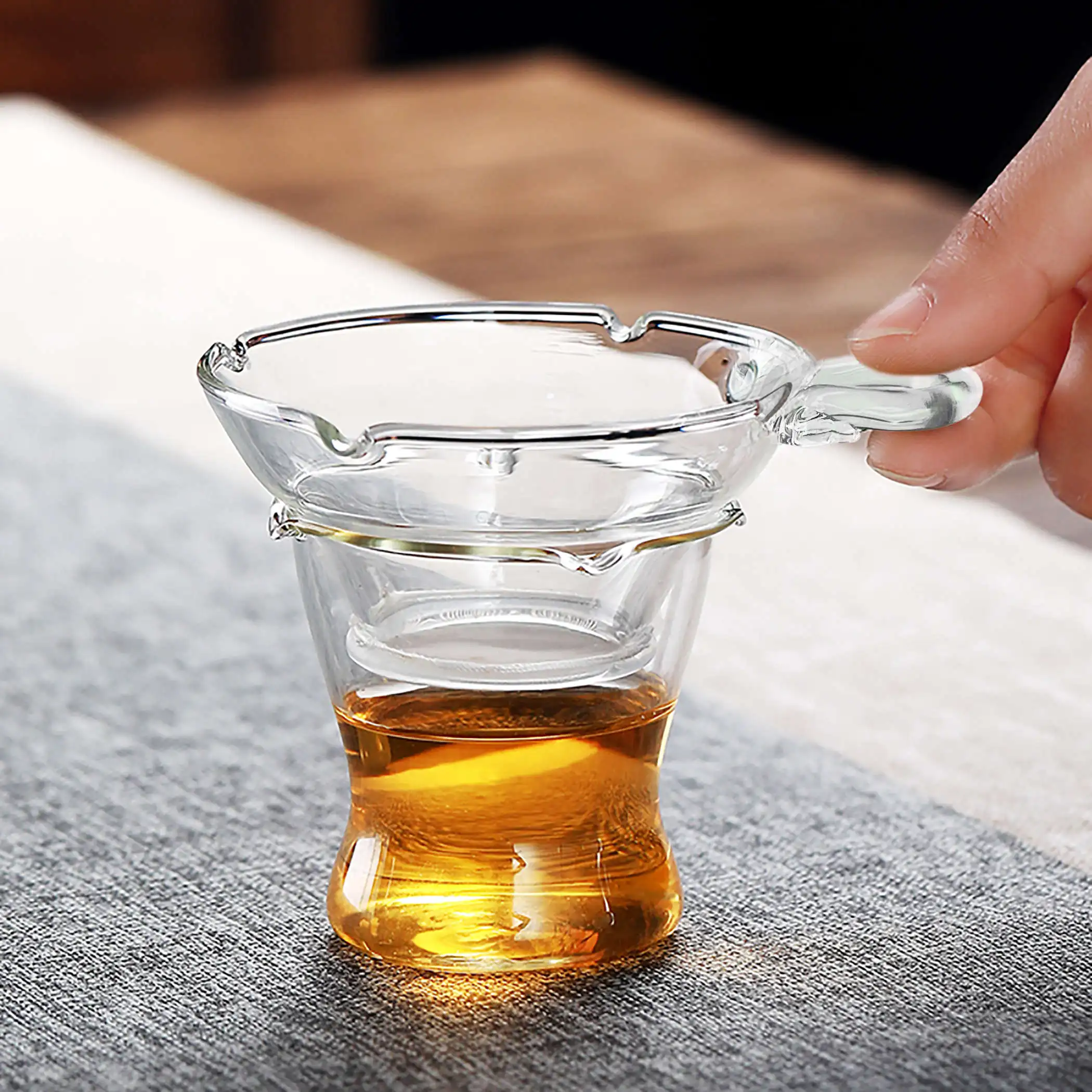 Clear Heat Resistant Glass Tea Funnel Filter Strainer with Conical Stand Holder