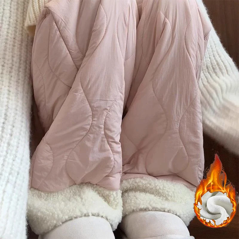 Winterhosen für Mädchen, locker geschnitten, aus dickem Baumwollstoff, warme Schneehosen mit hoher Taille, Fleece-Hosen für Damen, einfarbige, lange Thermo-Samt-Hosen.