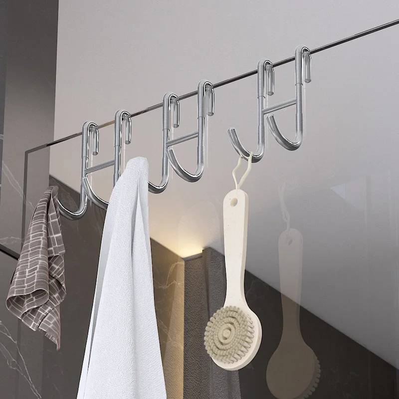 S-Shapes Shower Hook, 304 Stainless Steel, Glass Door, Towel Rack, Kitchen, Bathroom, Frameless Hanger, Drilling-Free