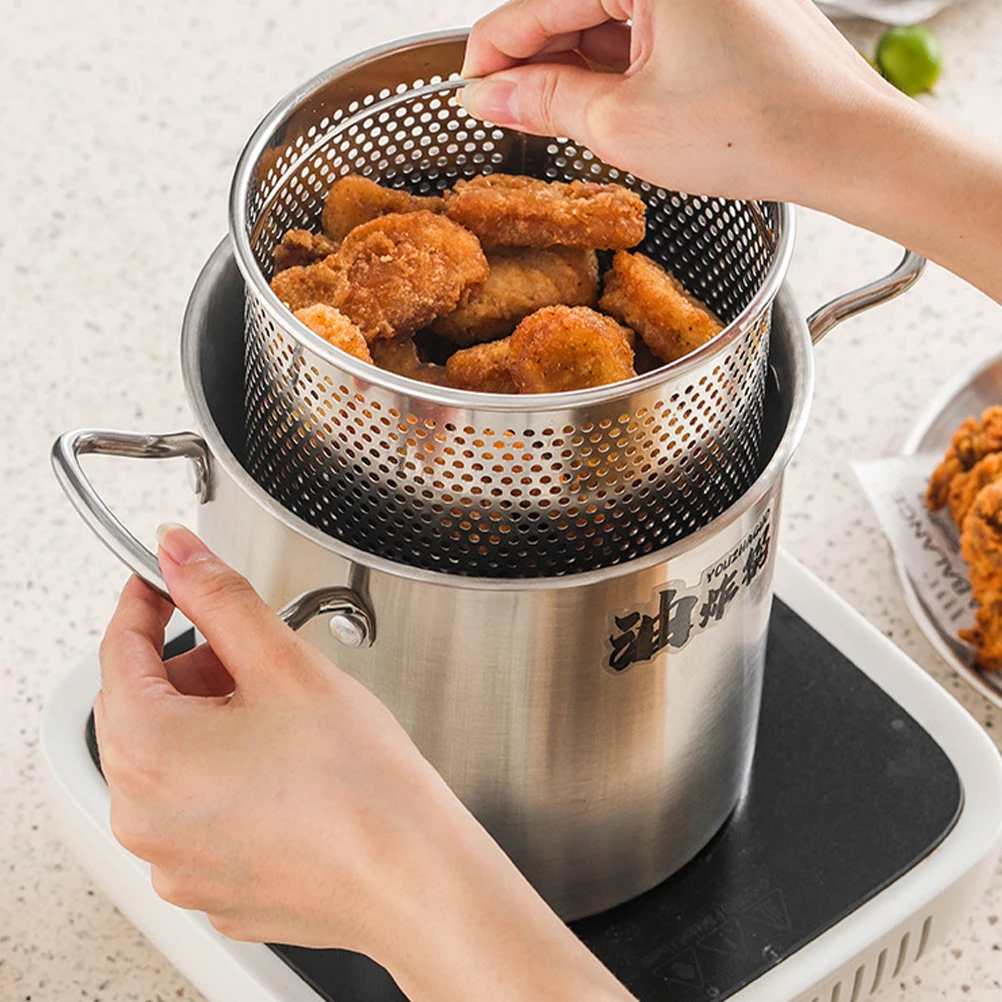 

1 set Stainless Steel Pot Deep Fryer Basket for Kitchen Deep Fryer Basket Home Convenient Cooking Multi Function Quick Heating