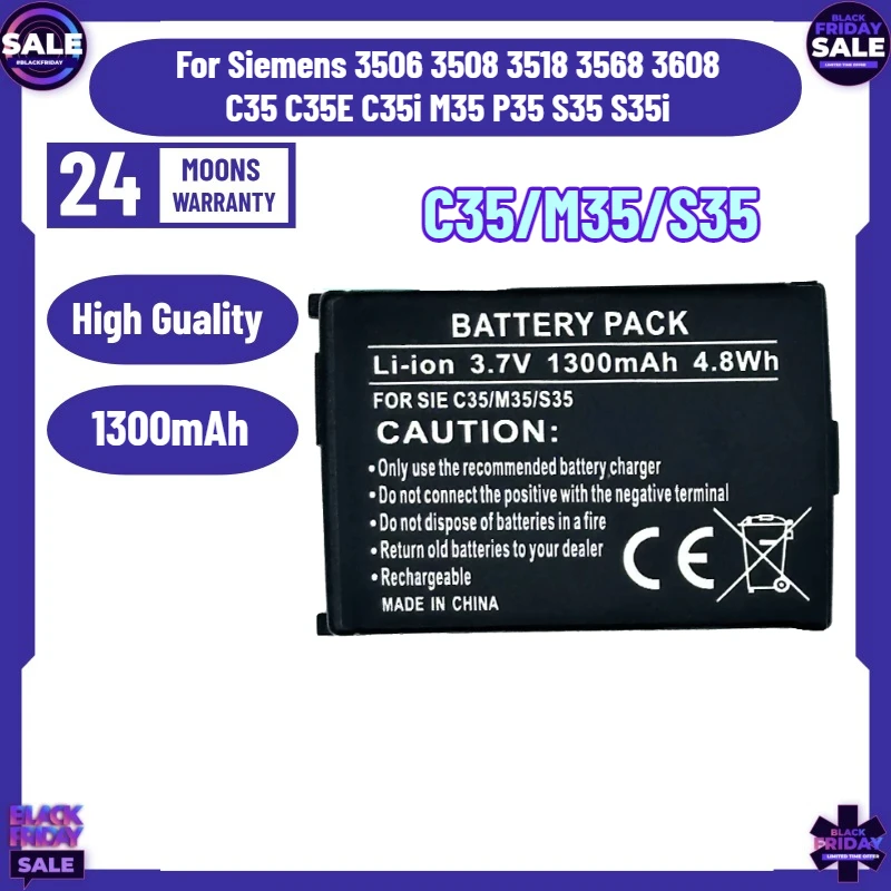 

1300mAh 4.8WH C35/M35/S35 Battery for Siemens 3506 3508 3518 3568 3608 C35 C35E C35i M35 P35 S35 S35i