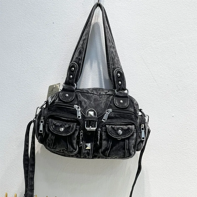 Dżinsowa torba damska z wieloma kieszeniami Vintage niebieska torebka dżinsowa i torebki Portfel na ramię typu crossbody o dużej pojemności — zdjęcie 7