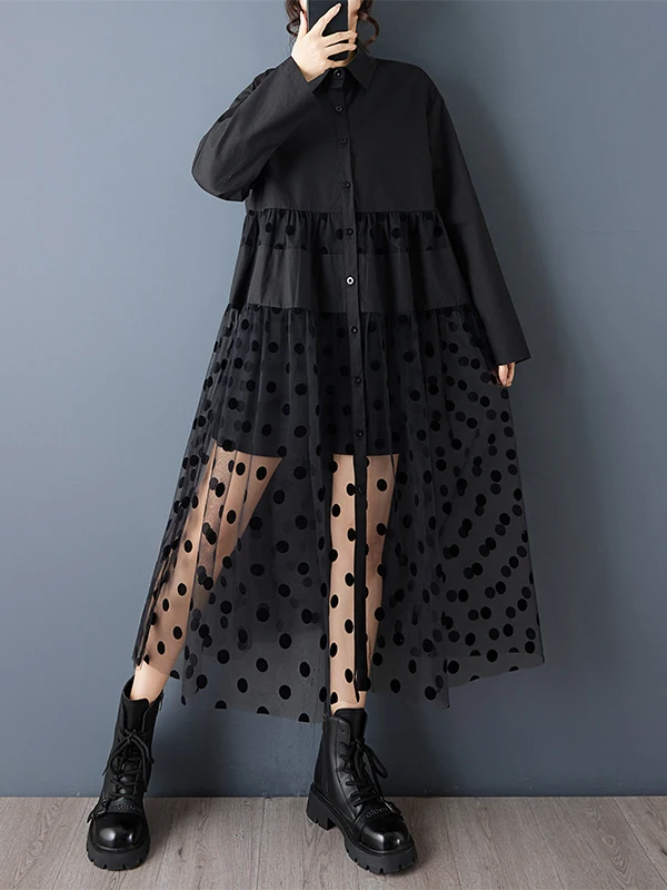 

Sweet Casual Sle Long Sve irt Dr Women's Loose Fit Printed Lace Patchwork Spring Autumn New Arrival Maxi Dr