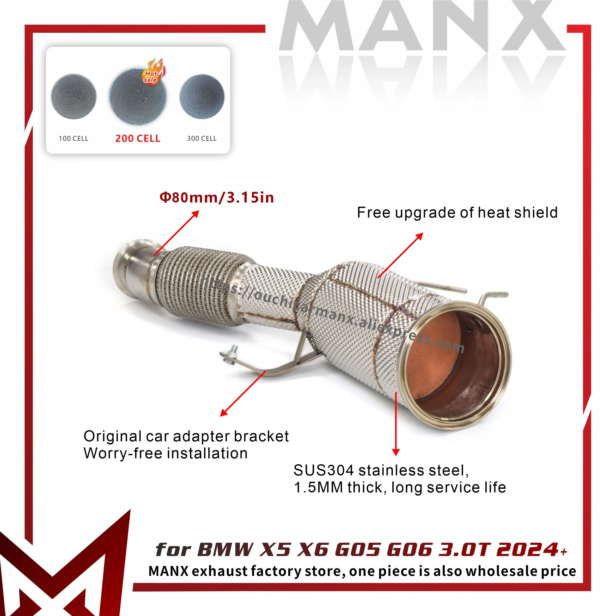 

MANX Exhaust system for BMW X5 X6 G05 G06 3.0T 2024+ Free upgrade of heat shield Increase pipe diameter Downpipe