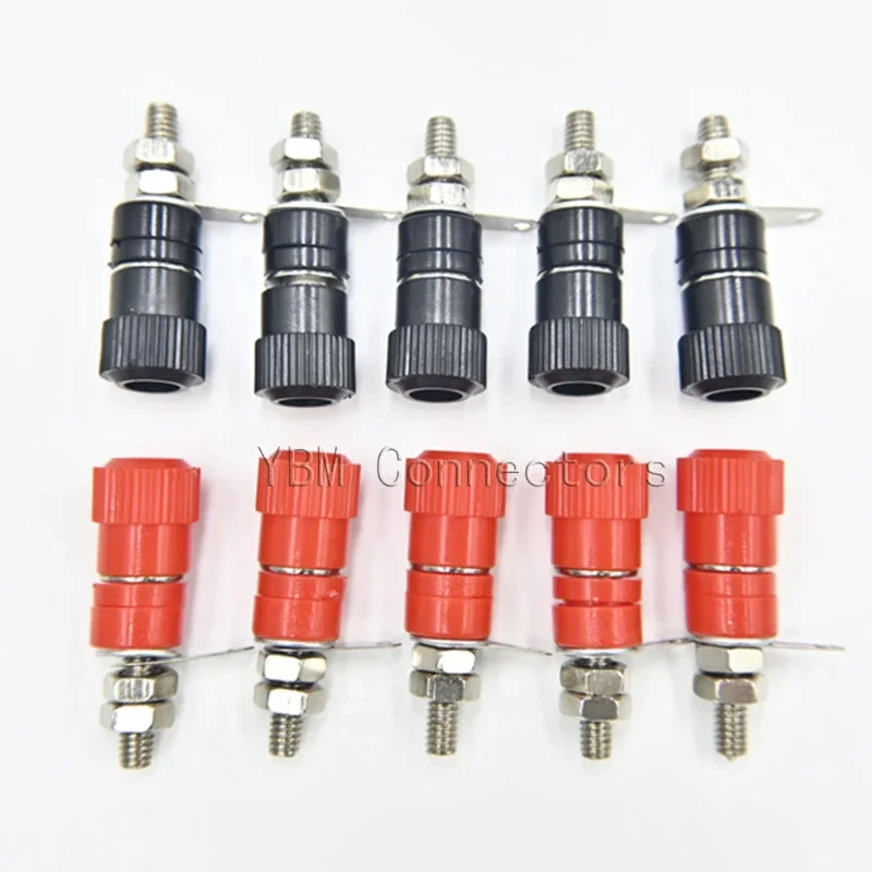 10pcs/lot Red Black 4mm Banana Plug Jack Socket Nickel Plate Binding Post Terminal Connector for Audio Amplifier Speaker Cable