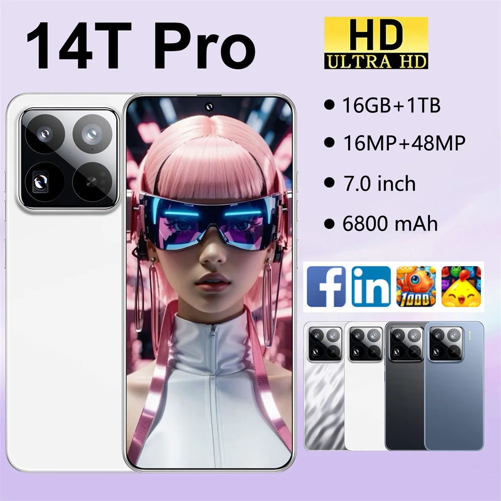 

HOT 2025 New 14T Pro 4G 5G Dual Card 7.0 Inch HD Global Edition Original 16GB+1TB Facial Recognition Function 6800Mah Battery