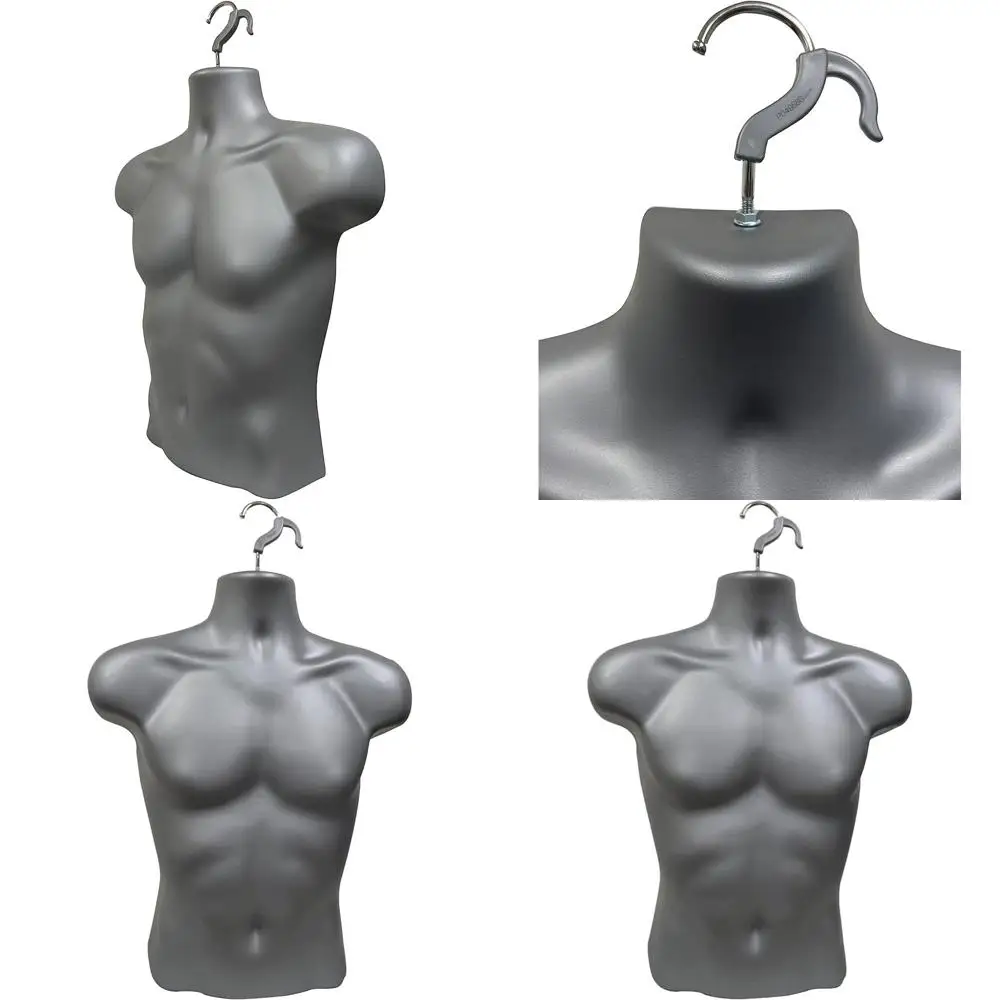 

Набор из 2 серых штабелируемых мужских манекенов с полой спинкой и крючками для подвешивания, для демонстрации футболок и использования на прилавке, подходит для размеров S-