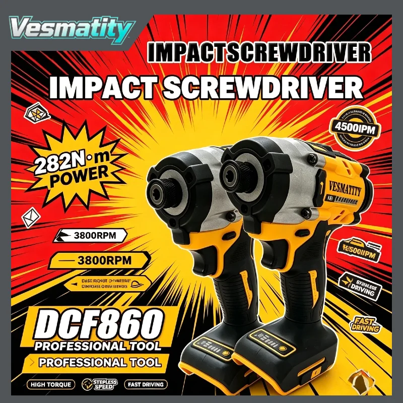 Vesmatity DCF860 Brushless Impact Screwdriver 282N.m Torque 3800RPM 4500IPM 3 Speed Adjustable For DeWALT Battery Max
