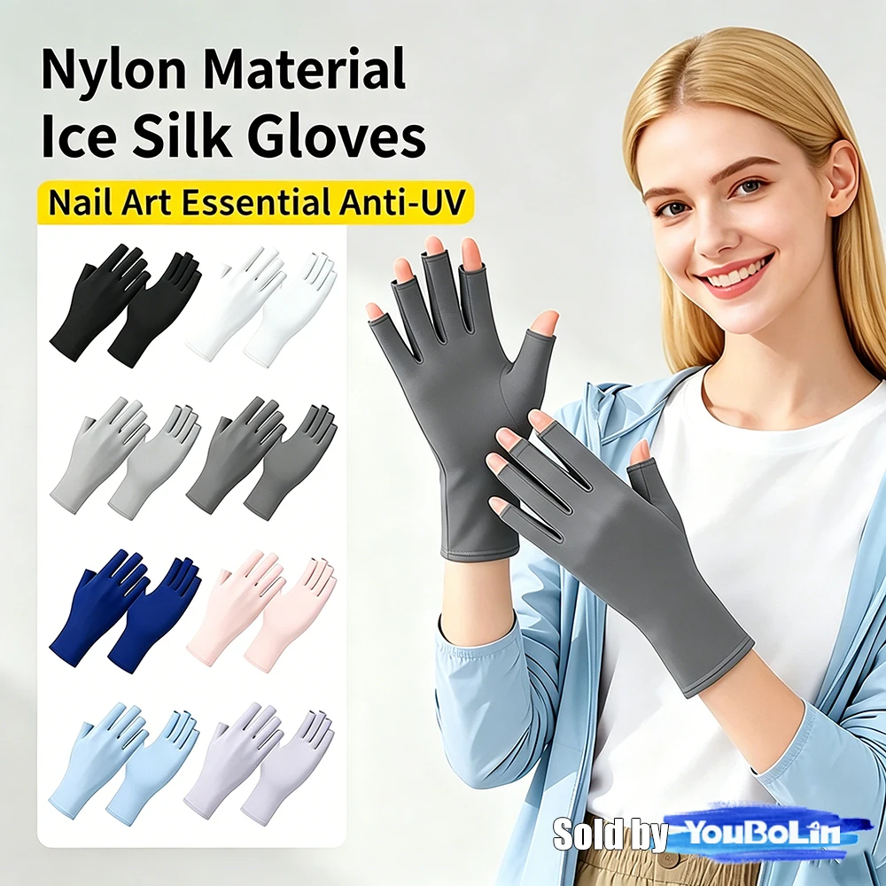 UPF50+ UV Protection Nail Art Gloves, Fingerless Anti-UV Sun Protection Gloves for Manicure, Cycling, Driving, Working