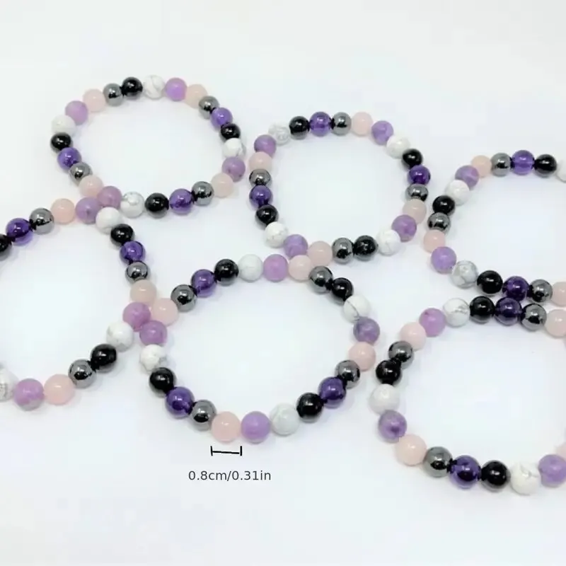 4 Styles Black Tourmaline Rose Quartz Lepidolite White Howlite Hematite Round Bead Bracelet For Stress Reduction, Crystal Gift
