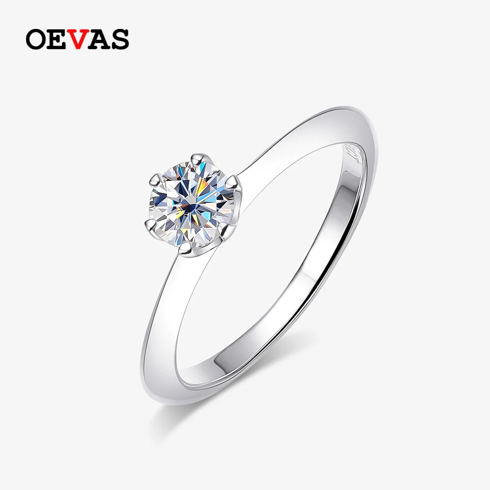 OEVAS Sparkling Real 0.5 Carat Moissanite Wedding Rings For Women Top Quality 100% 925 Sterling Silver Engagement Fine Jewelry