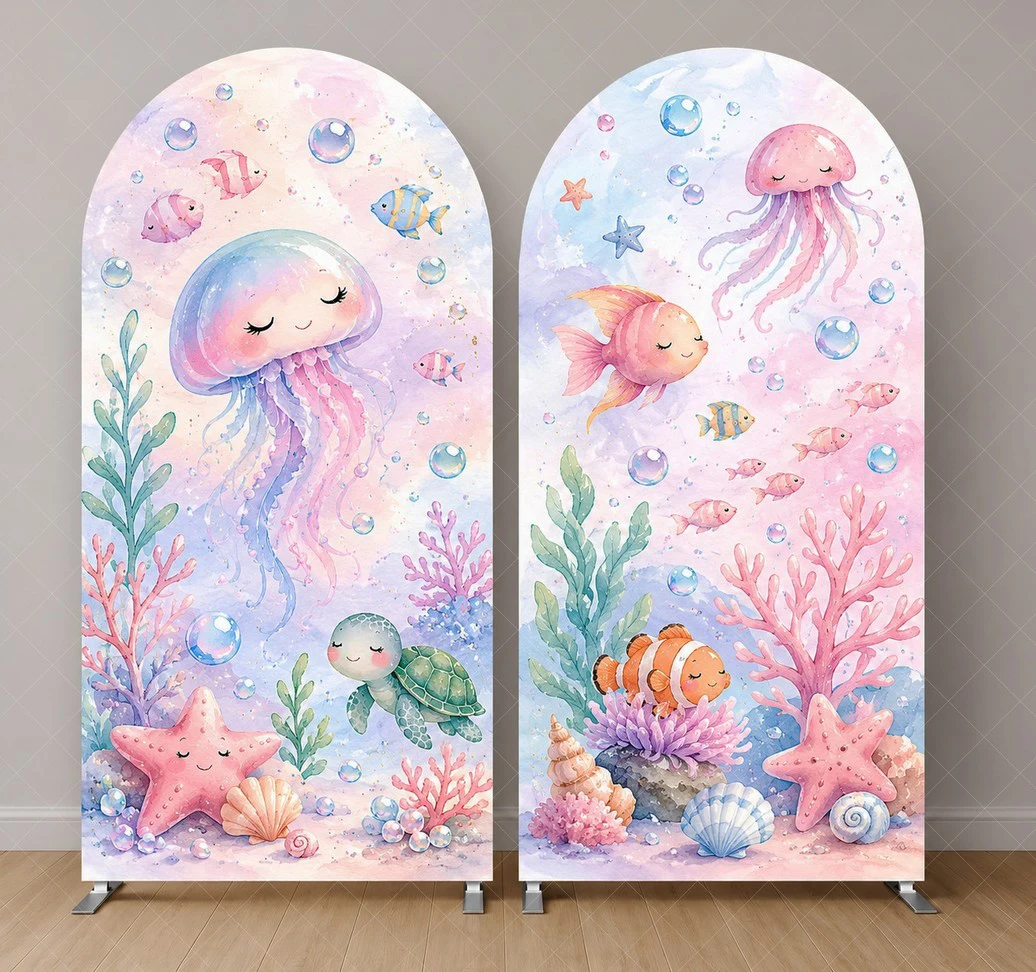 

Pastel Jellyfish Under the Sea Arch Backdrop Ocean Birthday Party Background Mermaid Sea Life Baby Shower Decor