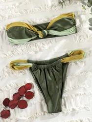 Rinabe Patchwork bikini seksowne bikini Set strój kąpielowy Bandeau dla kobiet kostiumy kąpielowe 2024 Biquini mikro stringi pływanie tkanina plażowa