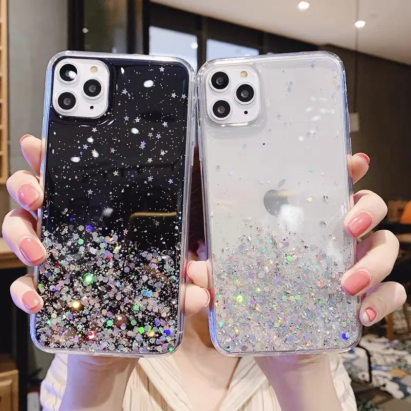 Glitter Sequins Clear Phone Case For Xiaomi Redmi Note 11 12 13 11S 11T 12R 11E Pro Plus Bling Soft Silicone Shiny Cover Fundas