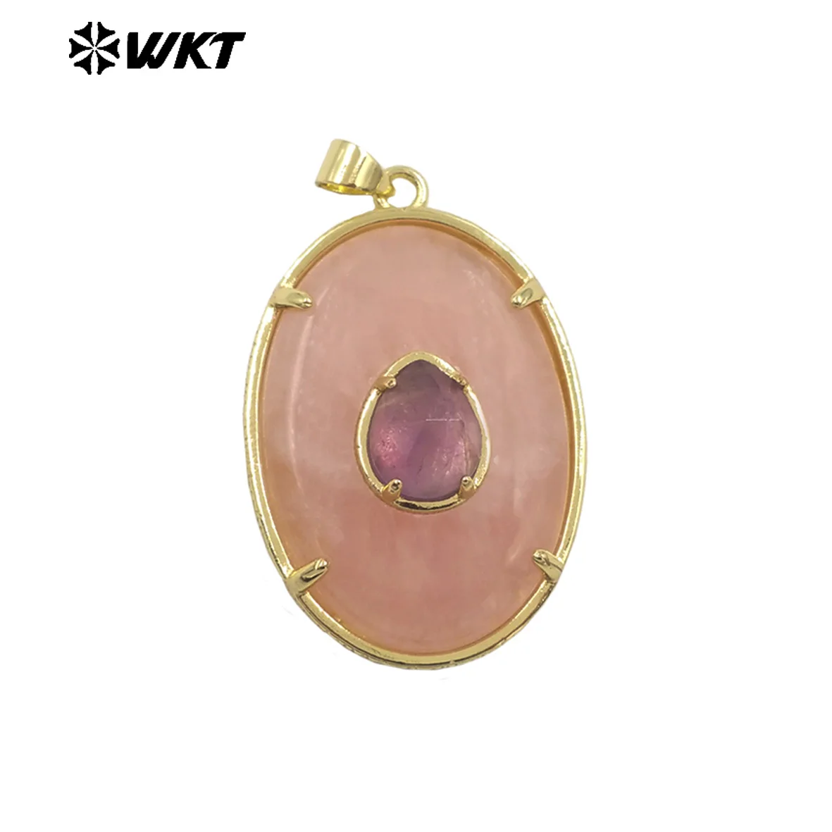 

WT-P2066 Newest Gold Electroplated Colorful Natural Gemstones With Zircon Round Pendants As Handmade Necklace Findings