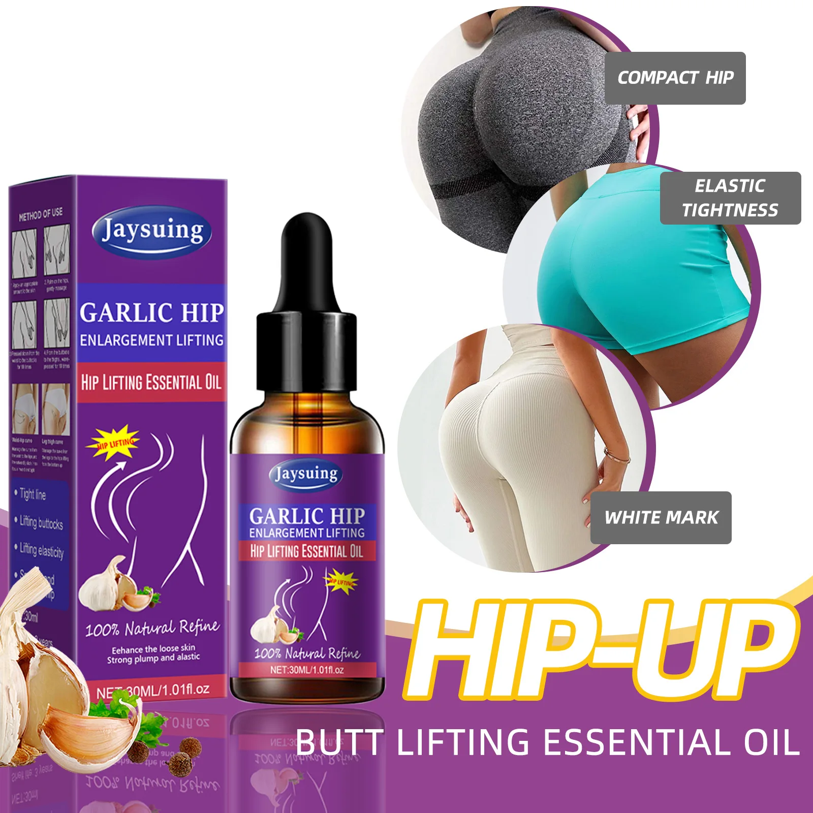 Buttocks Enlargement Massage Essential Oil for Women Butt Lift Oil Butt Firming Enhancement Garlic Hip Up Lifting Beauty Health