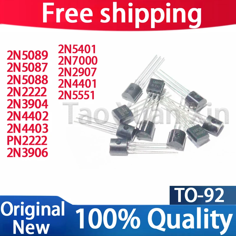 (50pcs) 100% New 2N3904 2N3906 2N2907 2N4401 2N4402 2N4403 2N2222 PN2222 2N5401 2N5551 2N5087 2N5088 2N5089 TO-92 transistor