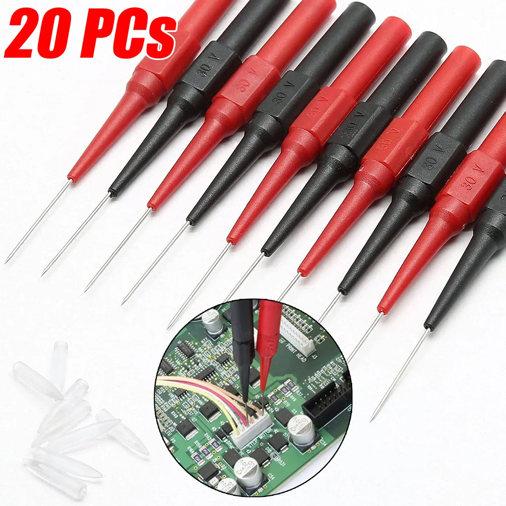 1/20PCs 30V Motorcycle Diagnostic Tools Multimeter Test Lead Extention Back Piercing Needle Tip Probes Car Test Probe Kit 0.7MM