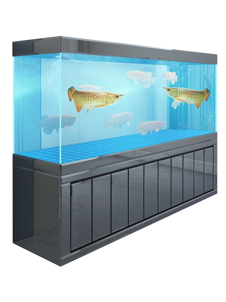 Large Golden Dragon Fish Tank Aquarium Screen 2M3M Bottom Filter Ultra White Glass