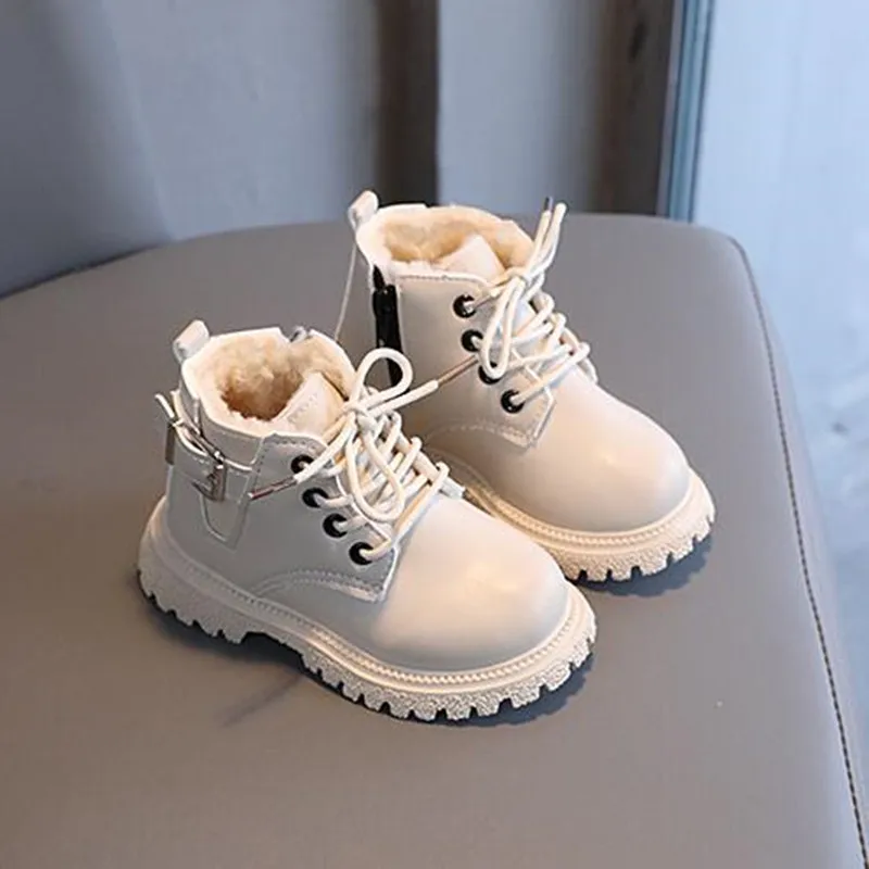 Kids Leather Chelsea Boots Waterproof Children Sneakers Beige Toddler Snow Boots Girl Winter Shoe Boy