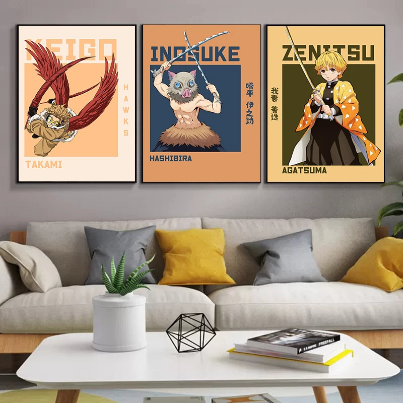 Frameless,Japanese Anime Classic Character Poster Demon Slayer Cartoon Figure Print Canvas Painting Kawaii Room Decor Wall Art P - view 3