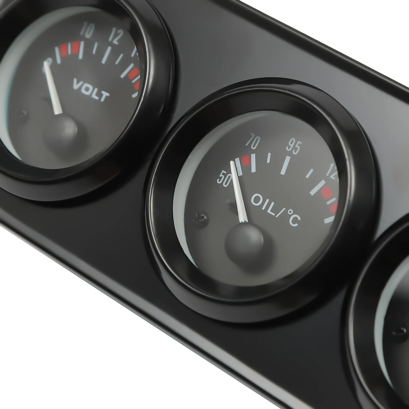 3-in-1 Dreifach-Kit Voltmeter Wassertemperatur (Celsius) Öldruck Schwarz/Chrom-Fassung mit Temperatur- und Drucksensor 52mm – Detail 7