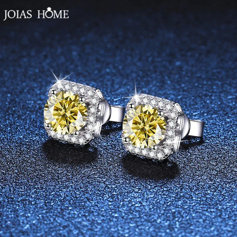 JoiasHome Silver S925 Square 1ct D Color Cut Moissanite Gemstone Earrings For Women's Fashion Classic Party Style