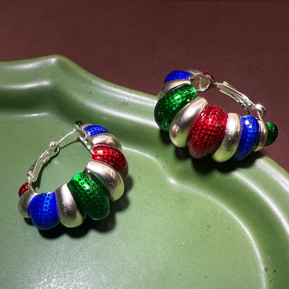 European and American exaggerated croissant enamel earrings vintage personalized niche design copper plated real gold high-end e