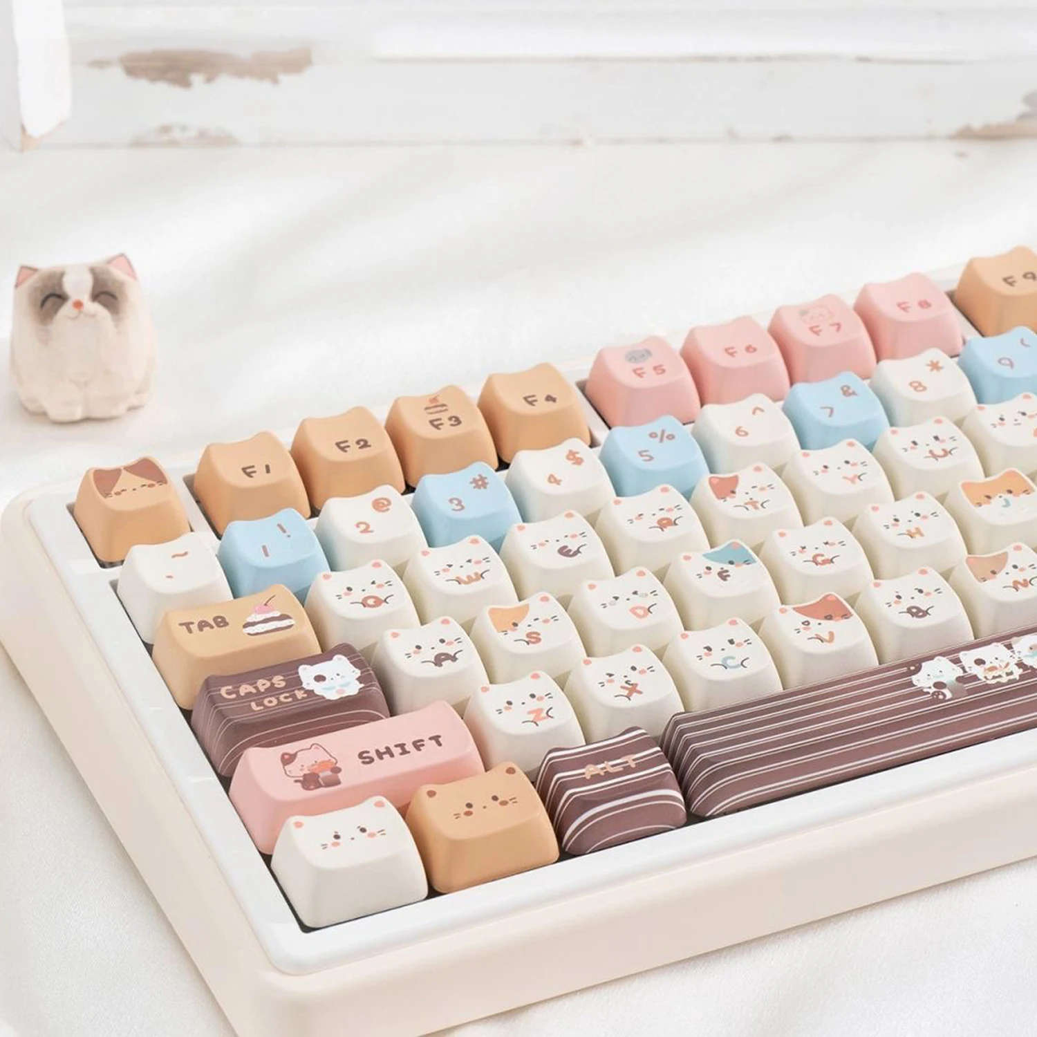 Key Caps MAO Profile Sea Salt Cat Pink Black Cat Ear Shape Cute Keycaps for Gaming Mechanical Keyboard Custom Keycaps PBT