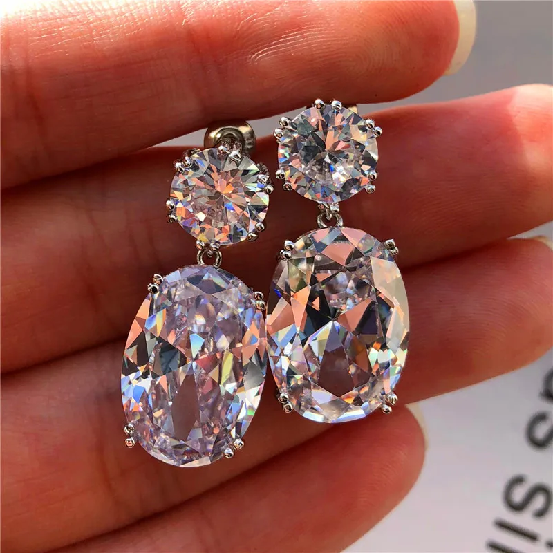 925 Sterling Silver Big Oval CZ Women Drop Earrings Eleganckie kobiece akcesoria Brilliant Cubic Zirconia Earring Modna biżuteria