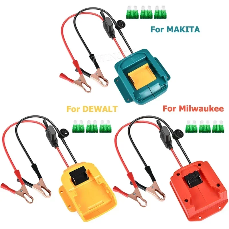 For Makita/Milwaukee/Dewalt 18V Li-ion Battery Jump Starter Automotive Booster Cable Tool DIY Converter with Fuse Switch Adapter