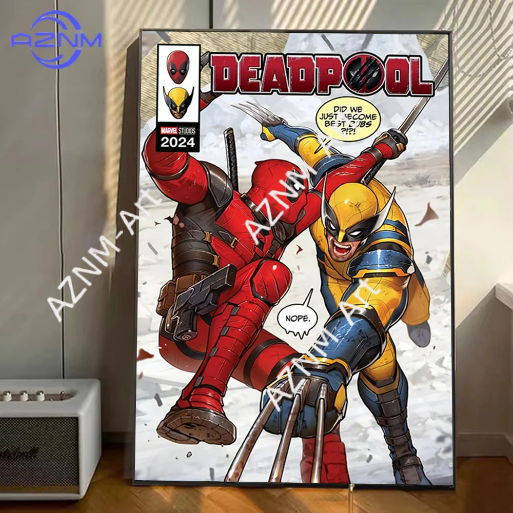 Pósteres de Anime de Marvel, Deadpool y Wolverine, Adhesivos Decorativos para Pared, Murales Artísticos, Decoración para Sala de Juegos, Regalos Kawaii, Pintura HD de Gatos y Autos
