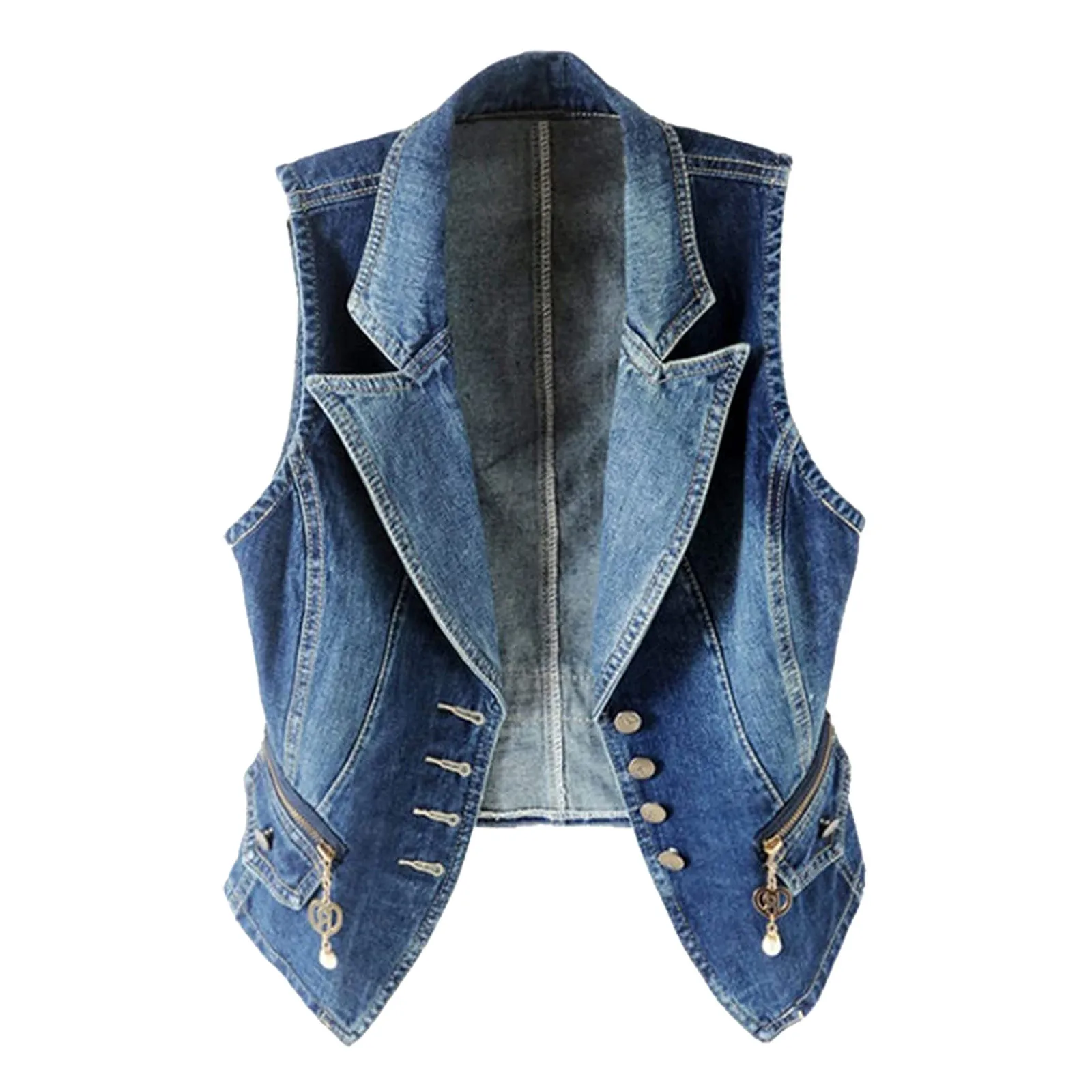 

Women Cowboy Waistcoat Denim Jacket Female Spring Autumn Outwear Tops Vintage Button Distressed Short Jean Coat Sleeveless Vest