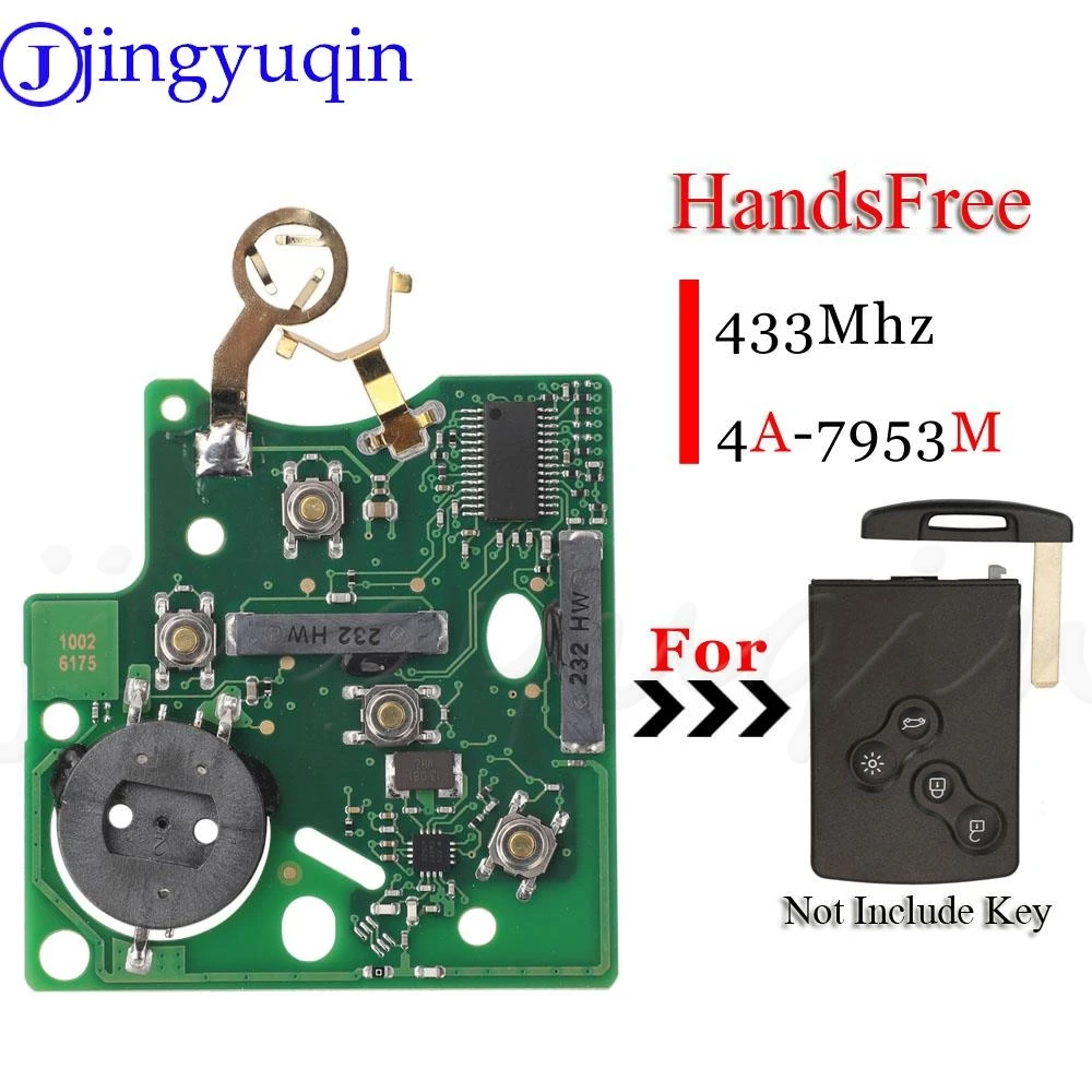 Jingyuqin-リモート制御回路基板,433mhz 4a,pcf7953m,ルノークリオキャプチャー,キーホルダー,自動キー制御