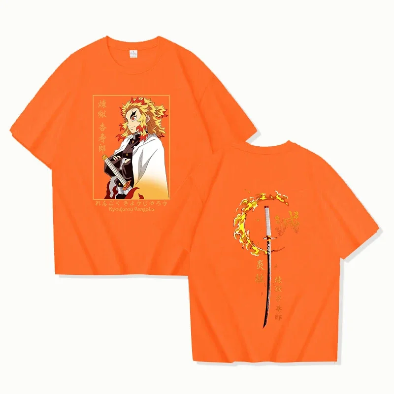 Men's Rengoku Kyoujurou Anime Print Short Sleeve T-shirt Casual Crew Neck Summer Unisex Top Oversized T Shirt Graphic T Shirts