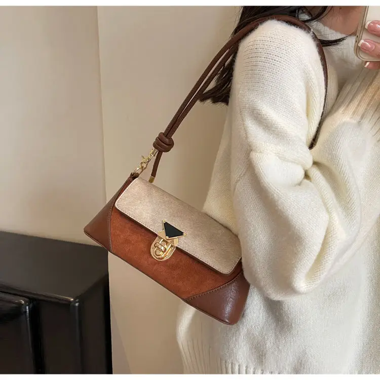 

Retro Metal Buckle Handbag Women Rectangle Patchwork Large Capacity Shoulder Bag Ladies Fashion Elegant Luxury Underarm Bag New
