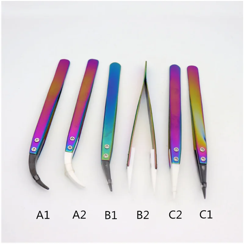 1 Pcs Head Changeable Rainbow Ceramic Tweezers High Temperature Acid Alkali Corrosion Resistance Wire Mobile Phones Repair Tool