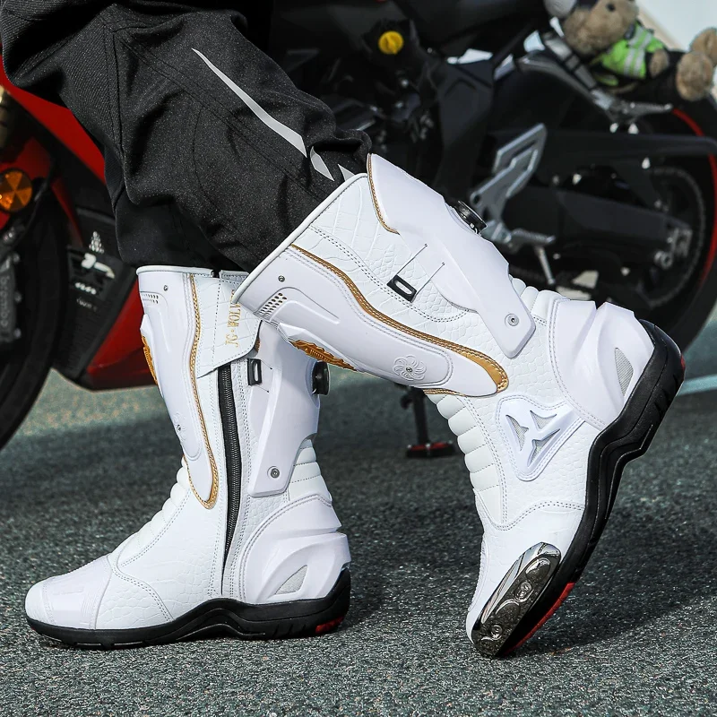 

Moto Motorbike Equipment Motorcycle Boot Men Women Riding Mid-Calf Ankle Protective ShoesRacing Long Motorcycle Boots Men