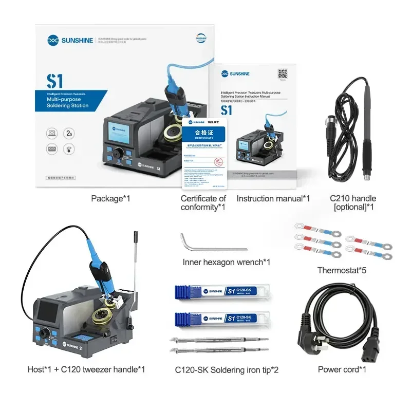 SUNSHINE S1 Precision Tweezers Multi-purpose Soldering Station Smart Color Screen Rapid Heating 2S Tinning Soldering Station