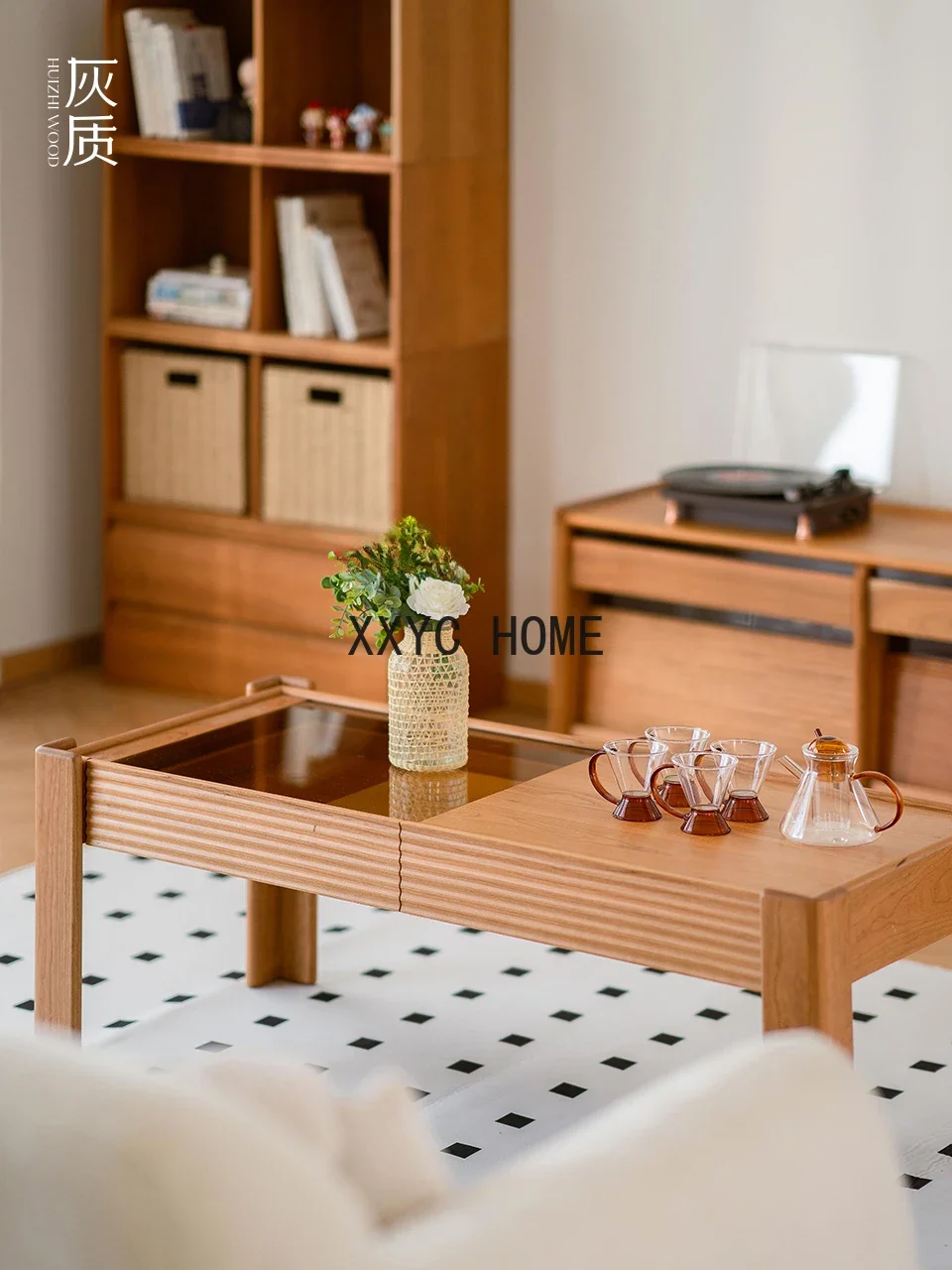 Tea Table Solid Wood Modern Minimalist Living Room Home Cherrywood Storage Tea Table